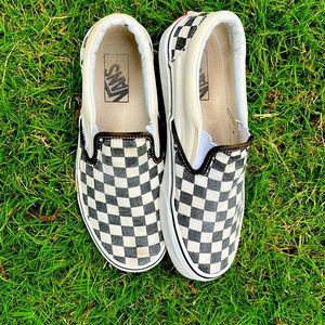 Vans Slide on Shoes Size Men’s 6 Good Condition Black and Crème Checkers Used